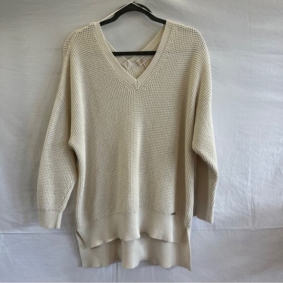 Michael Kors Tunic Sweater Womens Size 1X Ivory Knitted V Neck Simple Basic Sexy - Picture 1 of 10